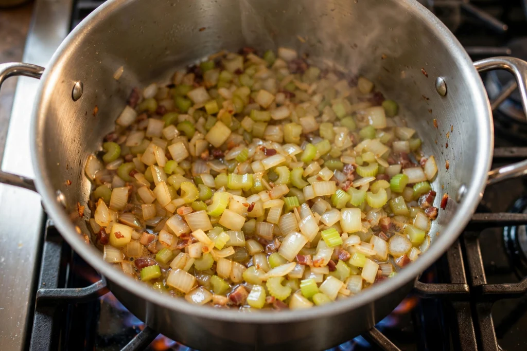 sautéed onions celery bacon Dutch oven