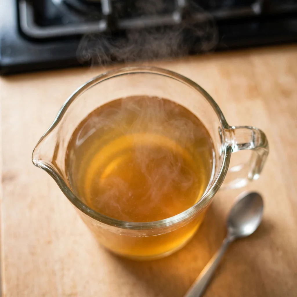 hot steaming broth in glass jug